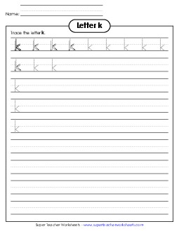 Lowercase k (Smaller Font Size) Alphabet Worksheet