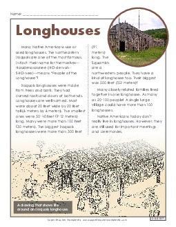 Longhouses 4th Grade Reading Comprehension Worksheet