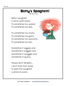 Betty\'s Spaghetti Poems Worksheet