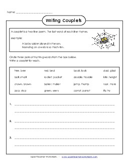 Writing Couplets 4th Grade ELA Worksheet