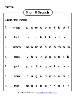 Short O: Horizontal Word Hunt Phonics Worksheet