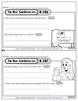 Fix the Sentences B-106 through B-110 Worksheet