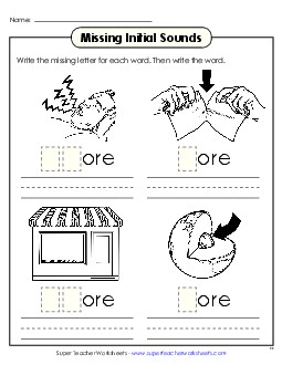 Missing Initial Sounds (-ore) Word Families Worksheet