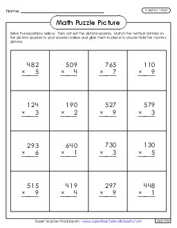 Multiplication Puzzle Picture: Cinco de Mayo (3-Digit by 1-Digit) Worksheet