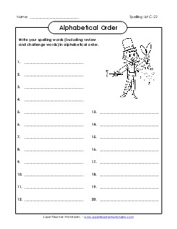 ABC Order: Write List (C-22) Spelling C Worksheet