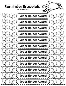 Award Wristband - Super Helper Reminder Wristbands Worksheet