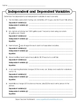 New Determine Independent and Dependent Variables <br>and Write Equations Worksheet