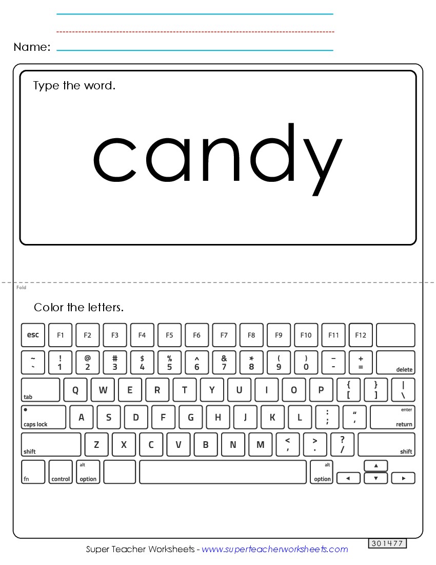 Type the Word: Candy Sight Words Individual Worksheet