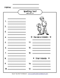 Spelling Test (B-23) Spelling B Worksheet