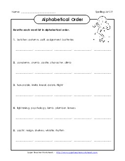 Alphabetical Order (E-9) Spelling E Worksheet