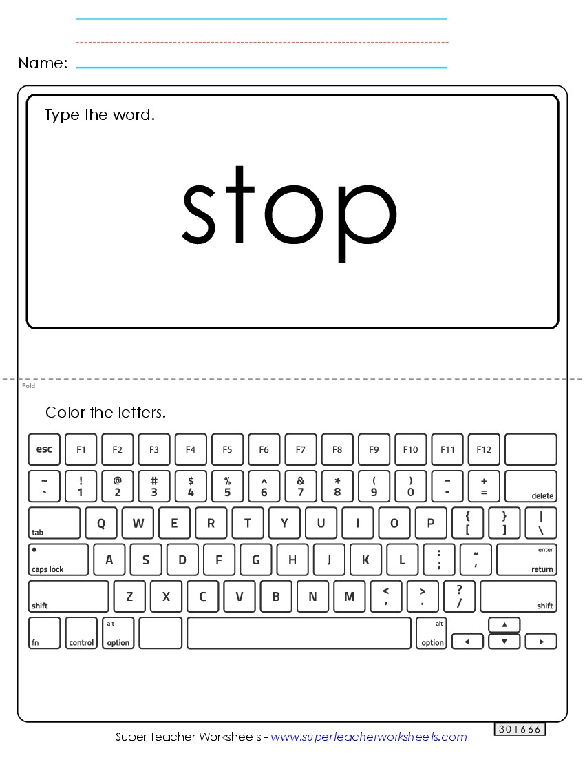 Type the Word: Stop Sight Words Individual Worksheet