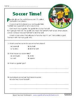 Soccer Time! (Short, Nonfiction) 2nd Grade Reading Comprehension Reading Comp Short Worksheet