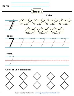 Number 7: Trace, Print, Color Counting Worksheet