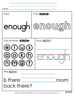 Worksheet 1: Enough Free Sight Words Individual Worksheet