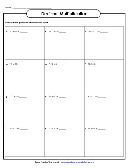 Multiplying Decimal Numbers Free Multiplication Worksheet