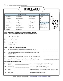 Spelling Question Worksheet (D-Christmas)  Spelling D Worksheet