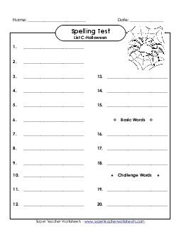 Spelling Test (C-Halloween)  Spelling C Worksheet