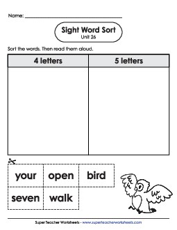 Sight Word Sort (Unit 26) Sight Words Worksheet