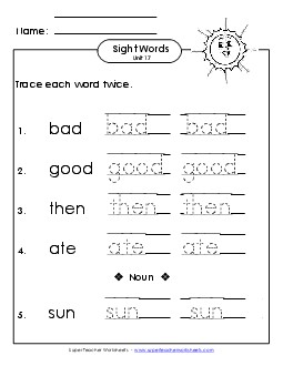 Trace Twice (Unit 17) Sight Words Worksheet