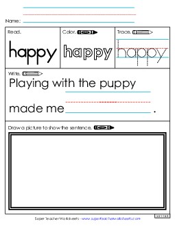 Worksheet 3: Happy Sight Words Individual Worksheet