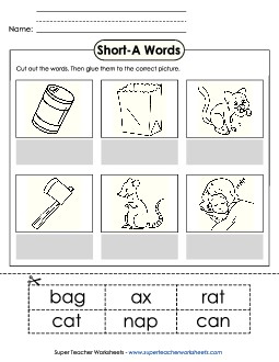 Cut-and-Glue (Short A Words) Free Phonics Long Short A Worksheet