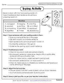 Typing Sentences (F-11) Spelling F Worksheet