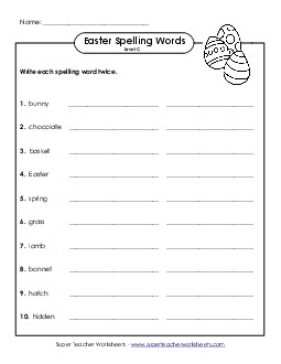 Write Twice (C-Easter)  Spelling C Worksheet