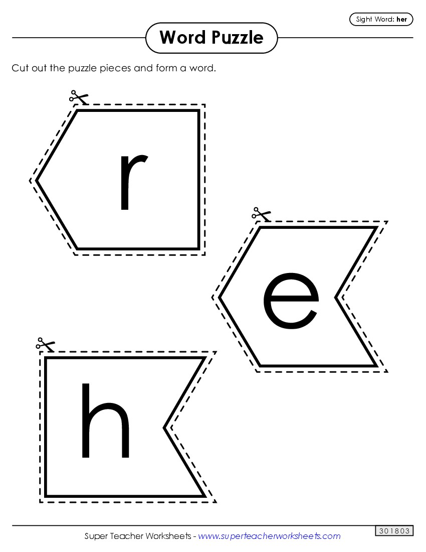 Word Puzzle: Her Sight Words Individual Worksheet