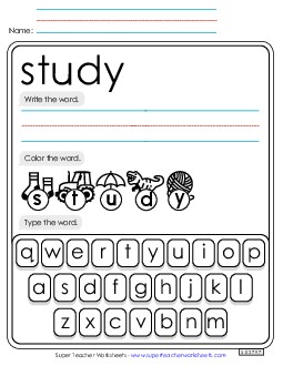 Write, Color, Type: Study Sight Words Individual Worksheet