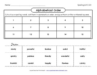 ABC Order: Cut and Glue (C-23) Spelling C Worksheet