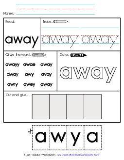 Worksheet 2: Away Sight Words Individual Worksheet