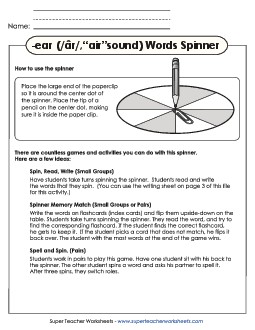 Word Spinner (-ear) Word Families Worksheet