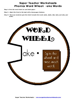 -ake Word Wheel Phonics Worksheet