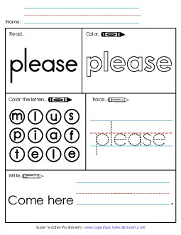 Worksheet 1: Please Sight Words Individual Worksheet