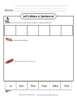 Build-a-Sentence: Bike Tire Phonics Silent E Worksheet