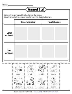 Invertebrates and Vertebrates Carroll Diagrams Worksheet