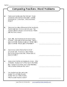 Word Problems: Compare Fractions 2 Worksheet