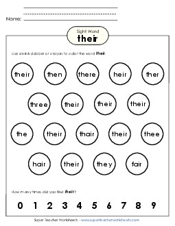 Dab or Color: Their Sight Words Individual Worksheet