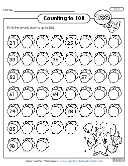 Counting Acorns (2-Digit) Worksheet