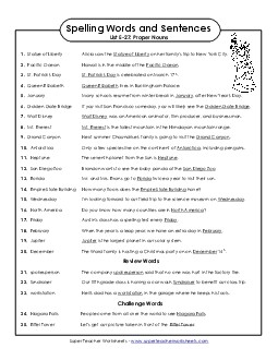 Spelling Test Sentences (E-27)  Spelling E Worksheet