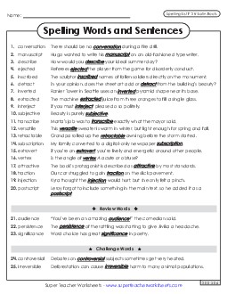 Spelling Sentences (F-28) Spelling F Worksheet