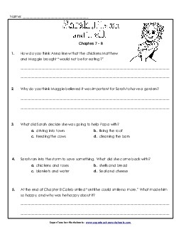 Questions for Chapters 7-8 Book Sarah Plain And Tall Worksheet