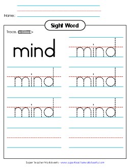 Trace the Word: Mind Sight Words Individual Worksheet