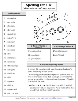 Spelling Word List (F-19) Spelling F Worksheet