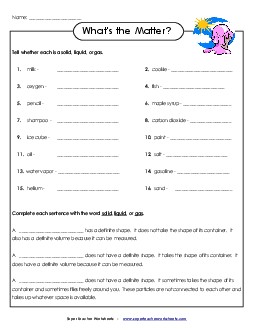 What Type of Matter Free 3rd Grade 3rd Grade Science Worksheet