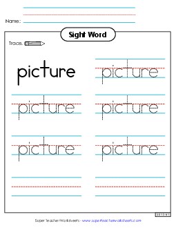 Trace the Word: Picture Sight Words Individual Worksheet