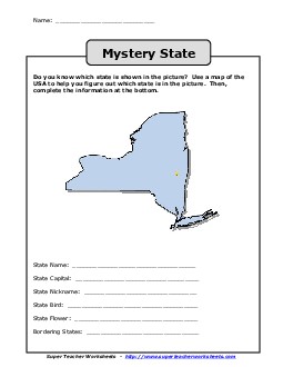 Mystery State: New York States Worksheet