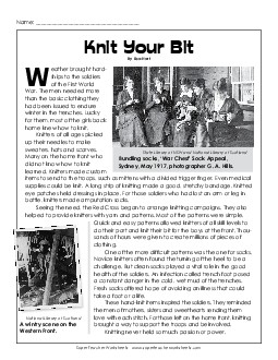 Knit Your Bit Reading Comprehension Worksheet