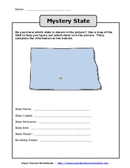 Mystery State: North Dakota States Worksheet