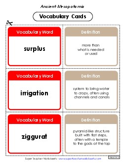 Mesopotamia Vocabulary Cards Worksheet